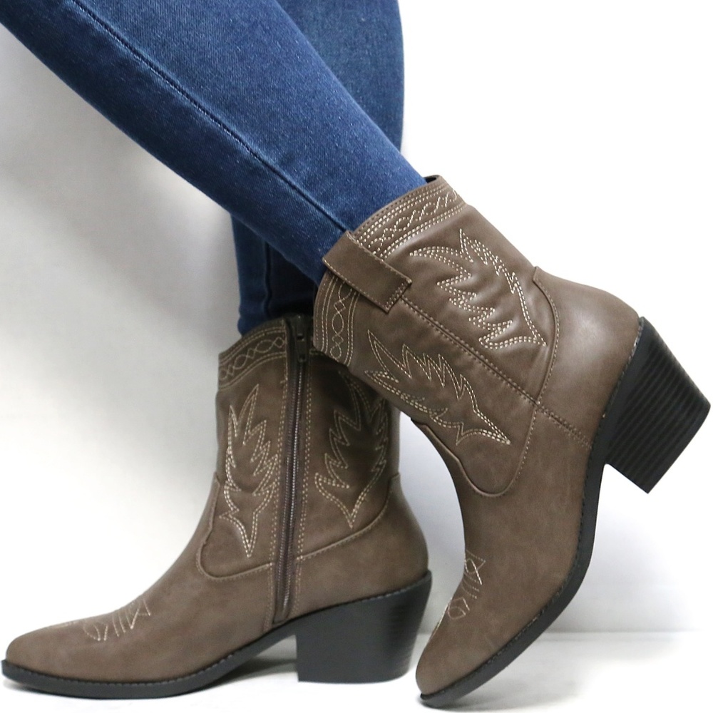 Women’s Taupe Embroidered Western Ankle Booties